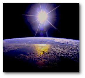 Sunburst over Earth, courtesy of NASA and Wikimedia Commons. 